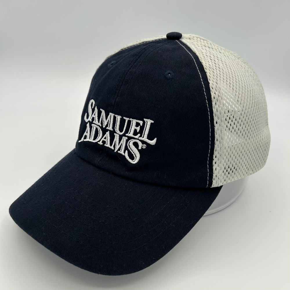 Samuel Adams Trucker Hat Adjustable Mens OSFA Navy White Mesh Brewery‎ Dad Core